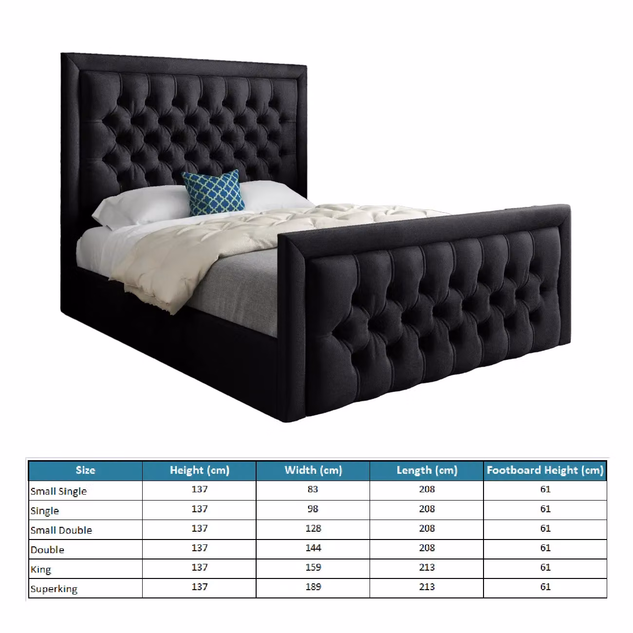 KDMD Rovigo Upholstered Soft Velvet Bed Frame in Black, Super King, W/D/H: 200 x 189 x 137 cm – 4