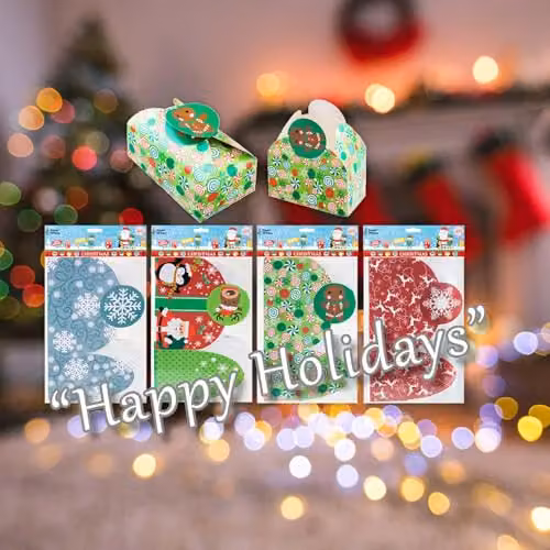VFM e-Store Christmas Gift Boxes with 4 Festive Designs, Multicolour, W/D/H: 18 x 7 x 11 cm – 3