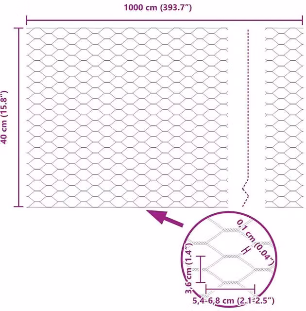 Berkfield Home Hexagon Steel Fence, Green, W: 40 cm, H: 10 m