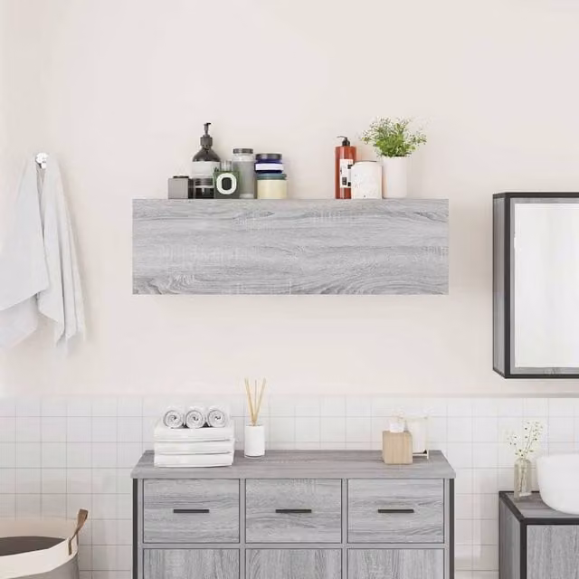 Berkfield Home Decorative Bathroom Wall Cabinet in Grey Sonoma, W: 100 cm, D: 25 cm, H: 30 cm