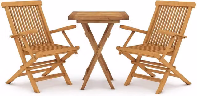 Berkfield Home 3 Piece Garden Dining Set in Brown Solid Teak Wood – 1