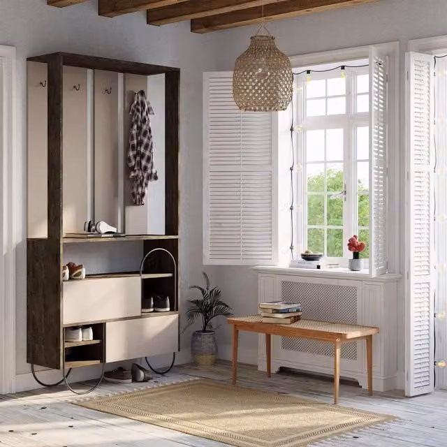 FWStyle 2 Drawer 3 Tier Hallway Storage Unit in Oak Brown