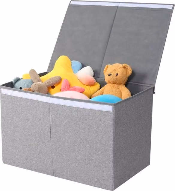 Xample Large Collapsible Storage Box with Lid and Handles, Grey, W/D/H: 42 x 35 x 65 cm