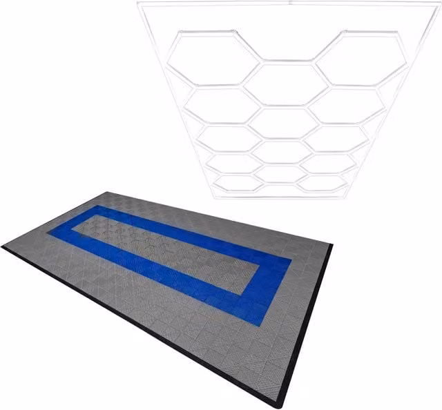 Monstershop Hexagon LED Light and Vented Garage Floor Tiles with Edges, Grey, 90 Pack – 1