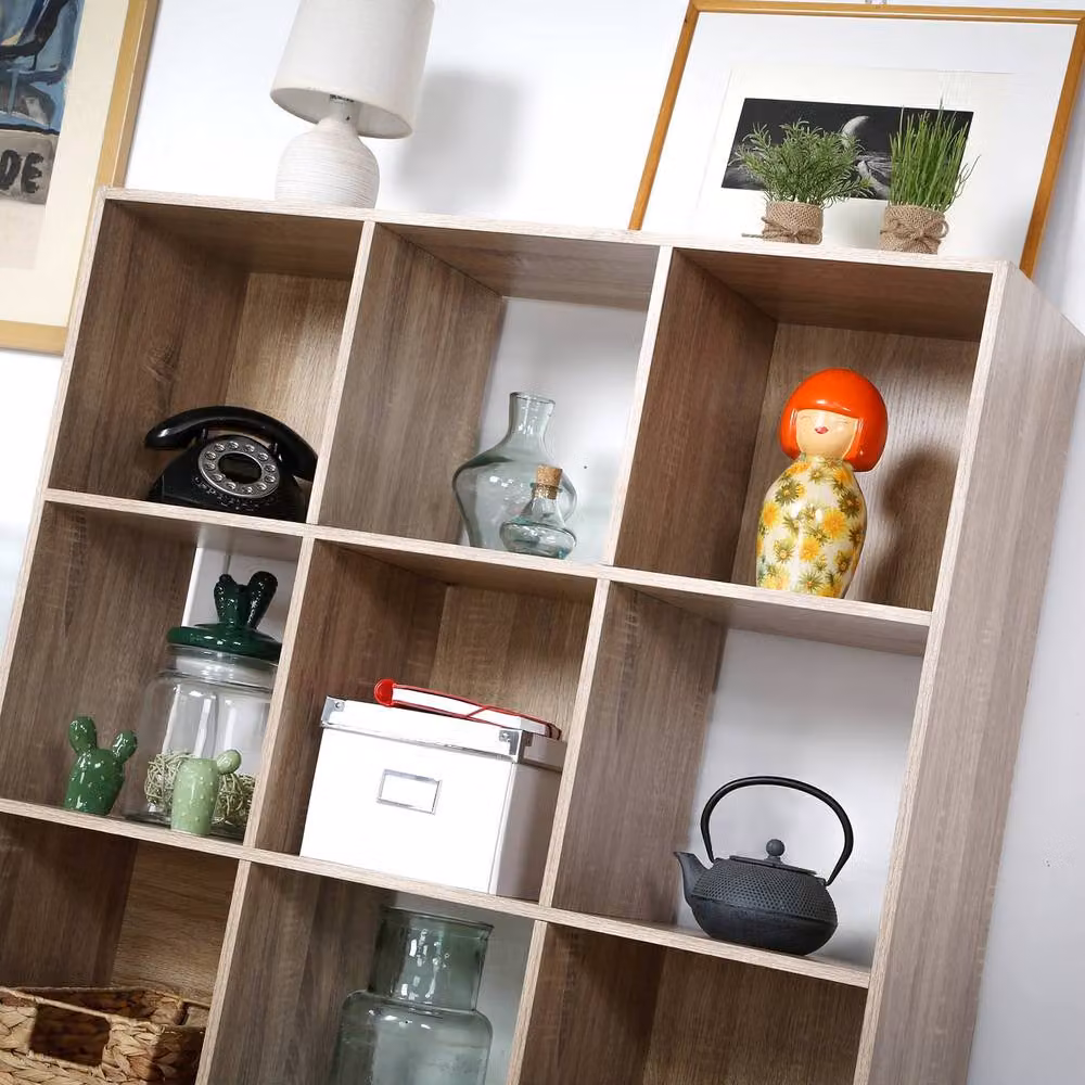 CALICOSY 12-Compartment Cube Storage Shelf in Brown, W/D/H: 93.3 x 29.8 x 124.2 cm – 4
