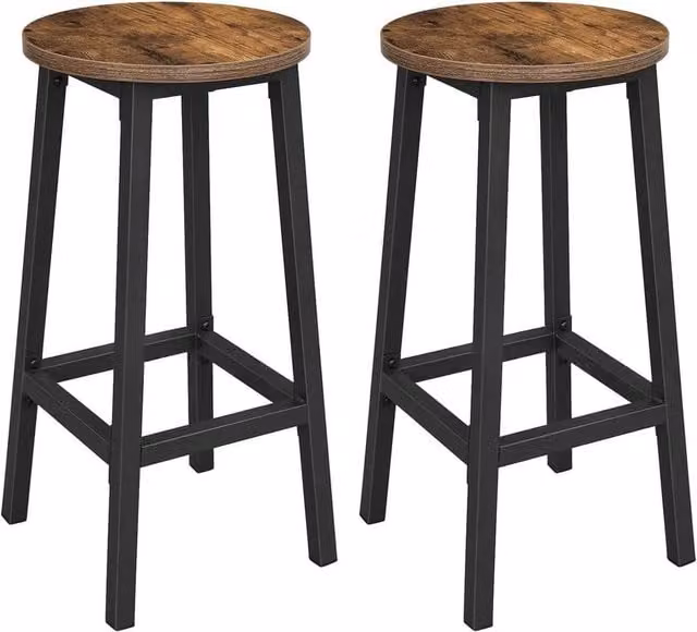 FORGEVIO Set of 2 Industrial Round Bar Stools in Brown and Black