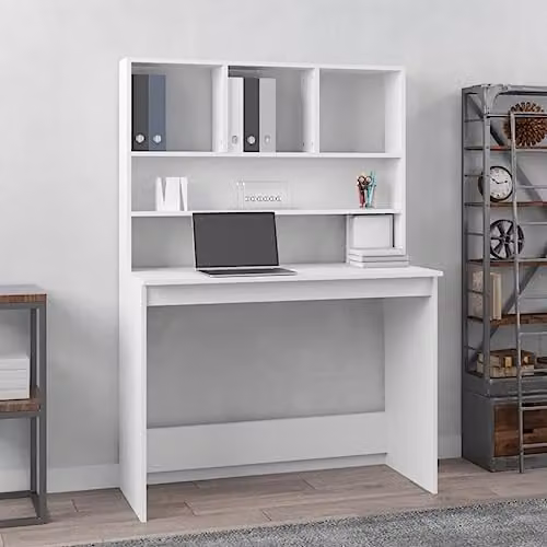 vidaXL Desk with Shelves, White, W: 102 cm, D: 45 cm, H: 148 cm, Engineered Wood – 2