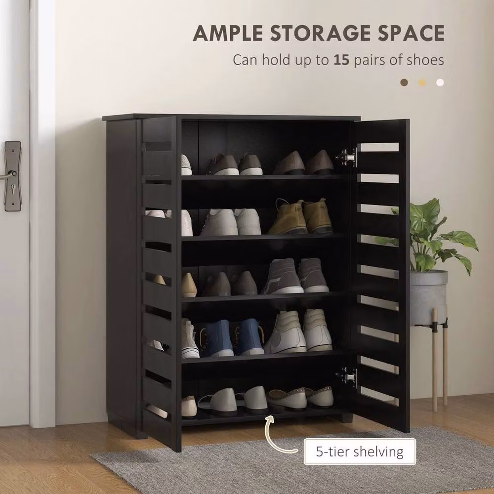 PAWNORA Modern Black Shoe Storage Cabinet with Slatted Hinged Doors and Internal Flat Shelves – 5