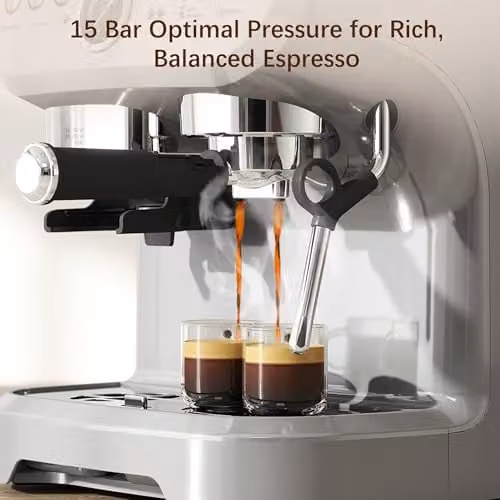 HOMCOM Silver Espresso Machine with Bean Grinder, Steam Wand, Hot Water Function and Cup Warmer – 5