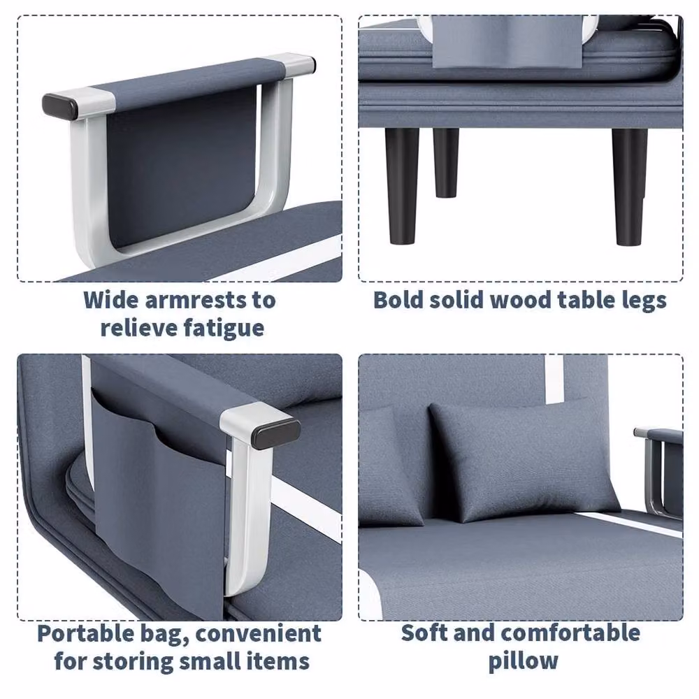 PAWNORA Grey Fabric Double Sofa Bed Sleeper with Click-Clack Recliner Function – 8