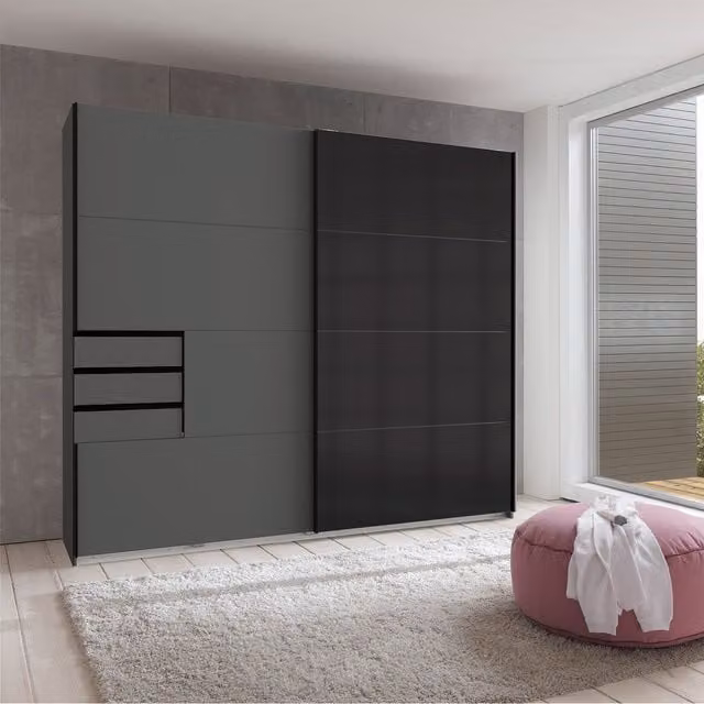 TJS Saigon Solo Sliding Wardrobe in Graphite Grey, Width: 225 cm