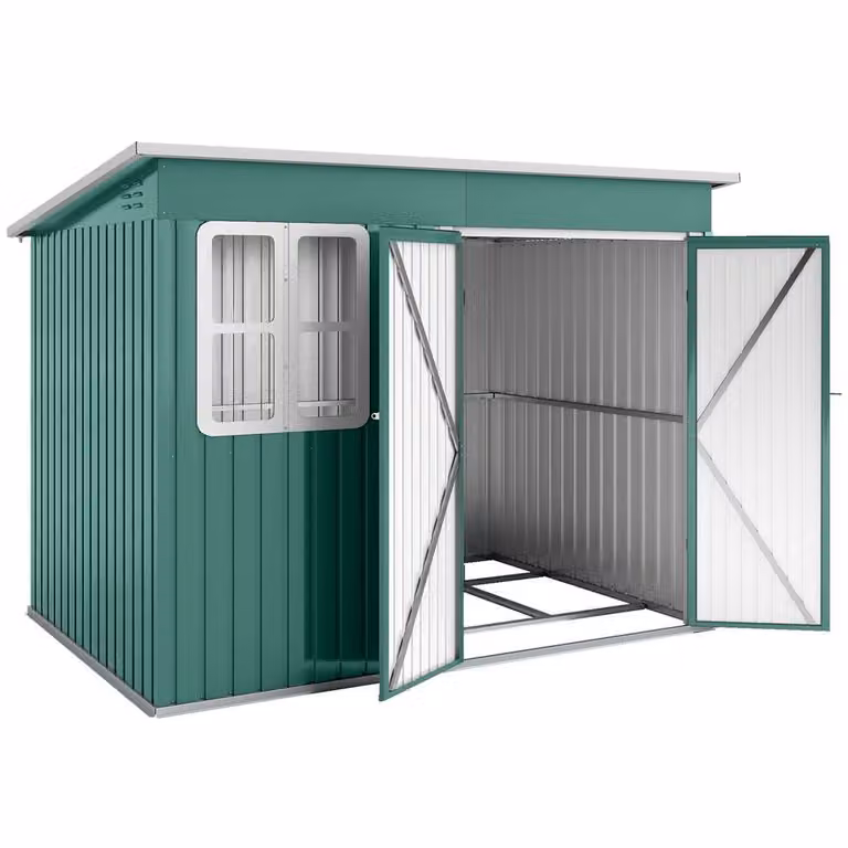 Rolipo Green Galvanised Steel Pent Shed with Foundation Kit and Window