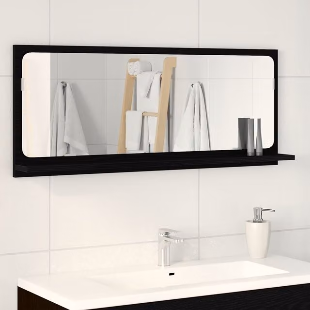 Berkfield Home Modern Black Rectangular Wall Bathroom Mirror, W/D/H: 90 x 10.5 x 37 cm