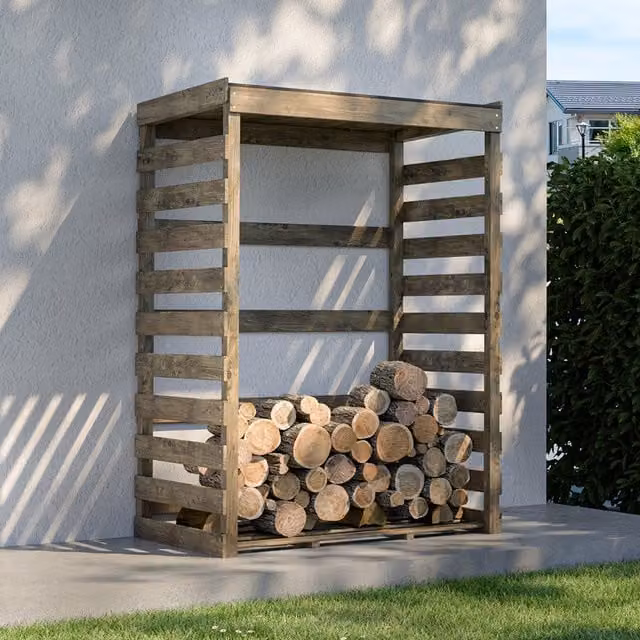 Cerland Columbus Wooden Log Store in Natural Brown, W/D/H: 120 x 82 x 82 cm