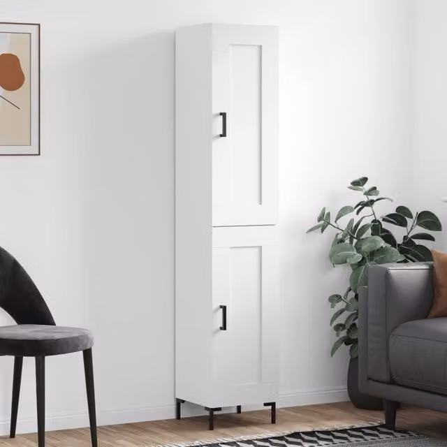 Berkfield Home Modern White Highboard with Hinged Doors and Internal Shelves, W/D/H: 34.5 x 34.0 x 180.0 cm – 1
