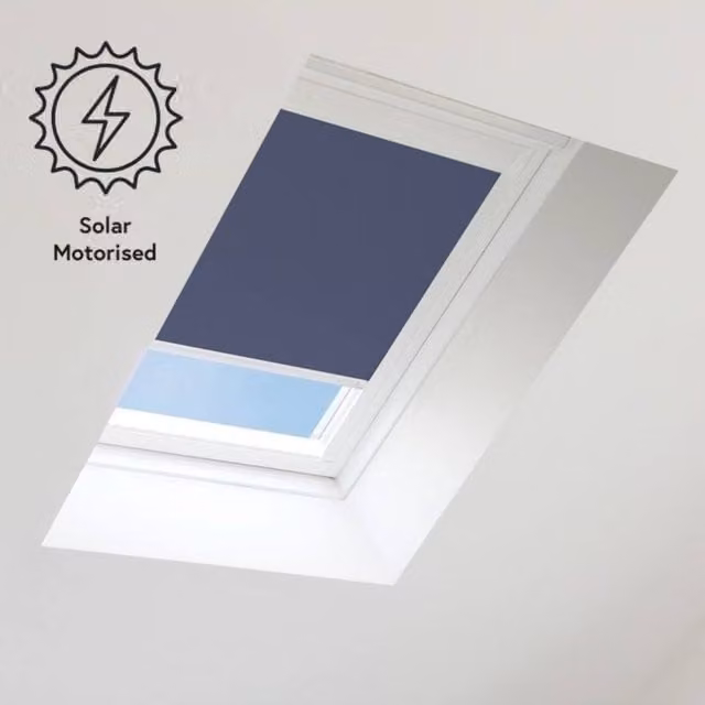 Bloc Blinds Solar Powered Thermal Insulating Blackout Blind for Velux Roof Windows, Navy Blue and White, Size: SK06