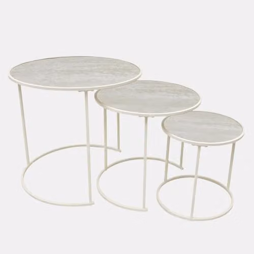 OHS Manhattan Nest of 3 Round Side Coffee Tables in Beige Marble Effect – 2