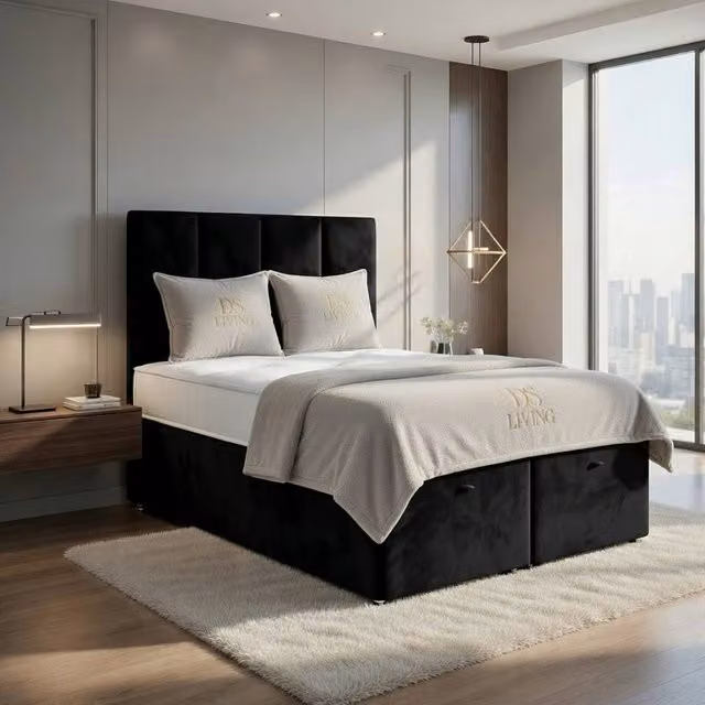 DS Living Harmony Black Velvet Upholstered Ottoman Bed, W/D/H: 90 x 200 cm – 1