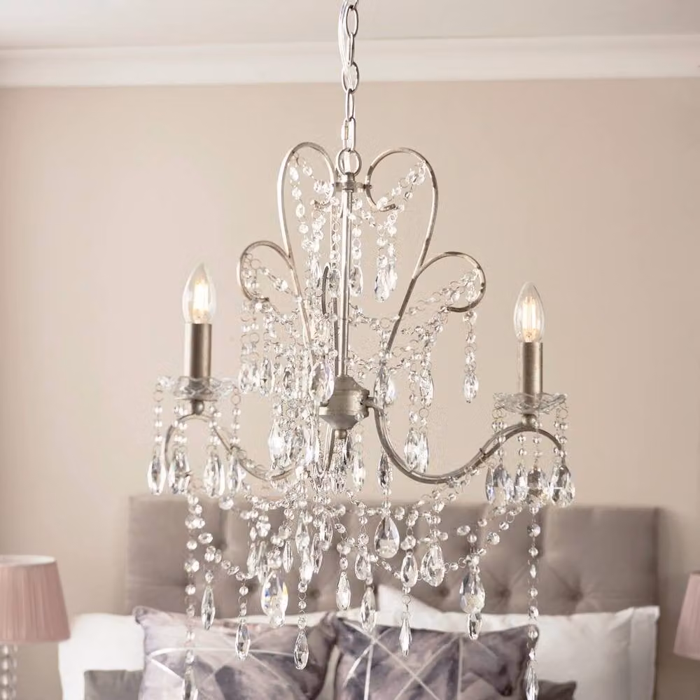 Netlighting Berkley Chandelier in Aged Silver with Clear Cut Glass, 3x E14 – 2