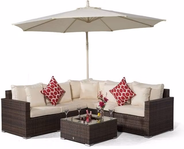 Giardino Havana 5 Seat Rattan Corner Sofa Set with Ice Bucket Coffee Table in Brown and Grey