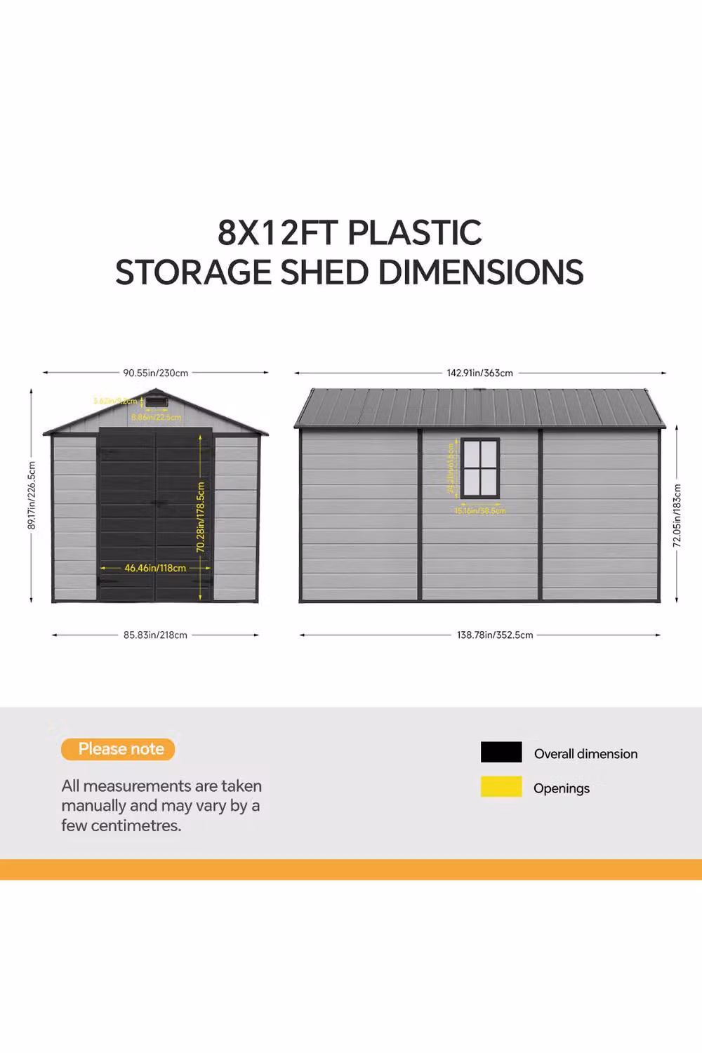 Living and Home Grey Outdoor Aluminium and PP Storage Shed with Double Doors and Gable Roof, W: 243.8 cm, D: 365.8 cm, H: 226.5 cm – 3
