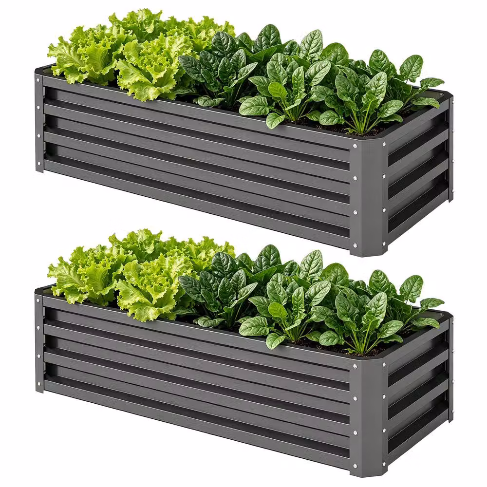 STILVORA Set of 2 Steel Garden Planter Boxes, Grey, W: 110 cm x D: 45 cm x H: 30 cm – 3
