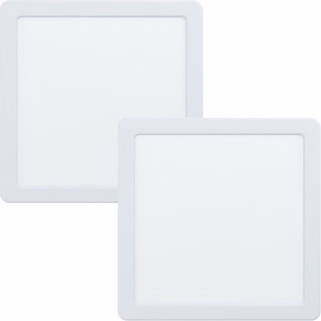 Loops 2 Pack White Square LED Ceiling Flush Downlights, 16.5W, 3000K Warm White