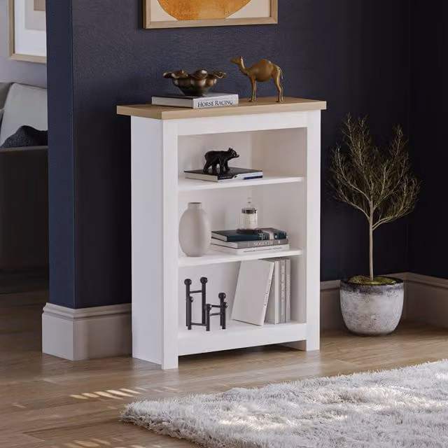 Vida Designs Arlington 3 Tier Modern MDF Bookcase in White and Grey