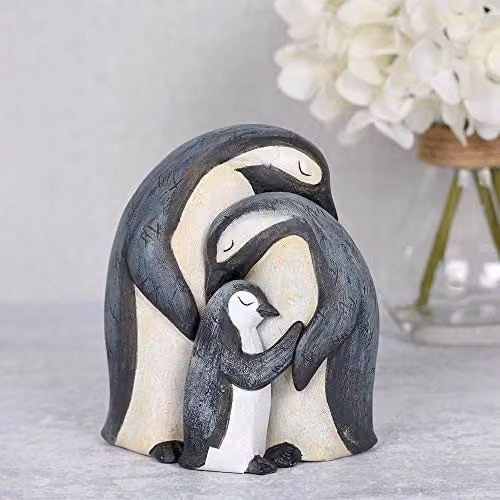 Necool Penguin Family Tabletop Ornament in Grey and Black, H 12.5 cm x W 10.5 cm x D 10.0 cm – 2