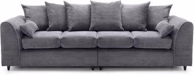 Sofa Scene Ltd Chicago 4 Seater Grey Jumbo Cord Upholstered Sofa with Scatter Cushions