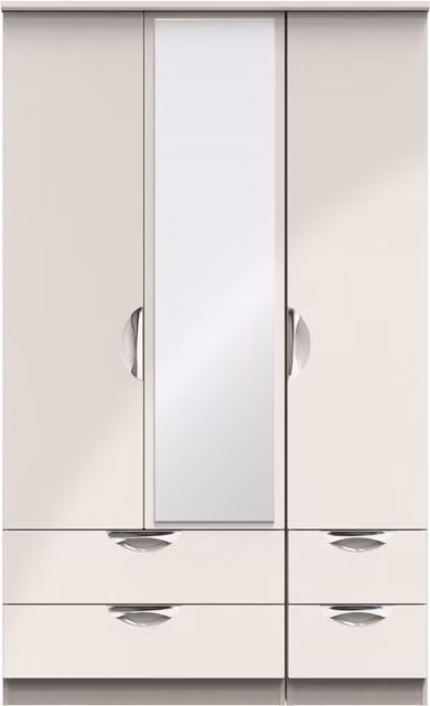 2 U Holborn Ready Assembled Triple Wardrobe with Mirror and 2 Drawers in Taupe