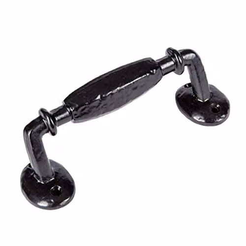 Hammer and Tongs Matt Black Offset Wrought Iron Door Handle, Height: 160 mm