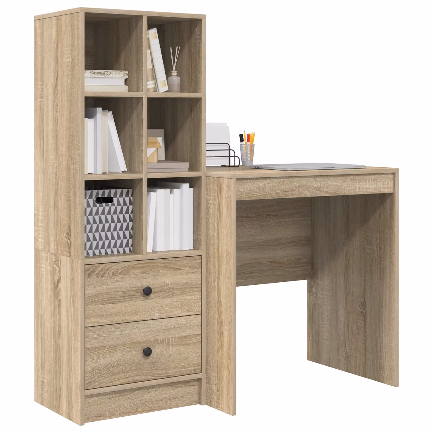 Berkfield Modern Writing Desk with Storage in Brown Sonoma Oak Engineered Wood – 2