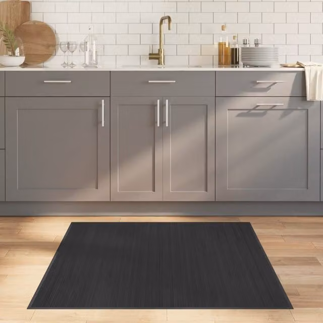 Berkfield Home Square Bamboo Rug in Grey, W/D/H: 100 x 100 x 1 cm
