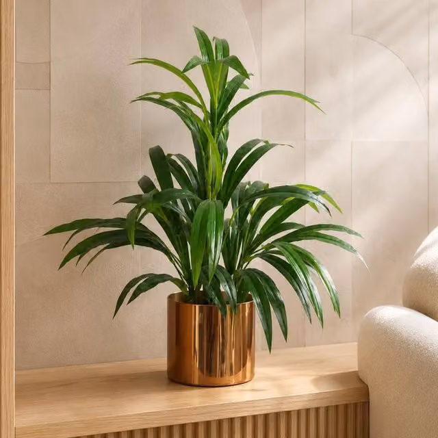 Leaf Green Artificial Bamboo Shrub in a Brushed Copper Metal Planter, Height: 65 cm, Width: 40 cm, Depth: 40 cm – 1