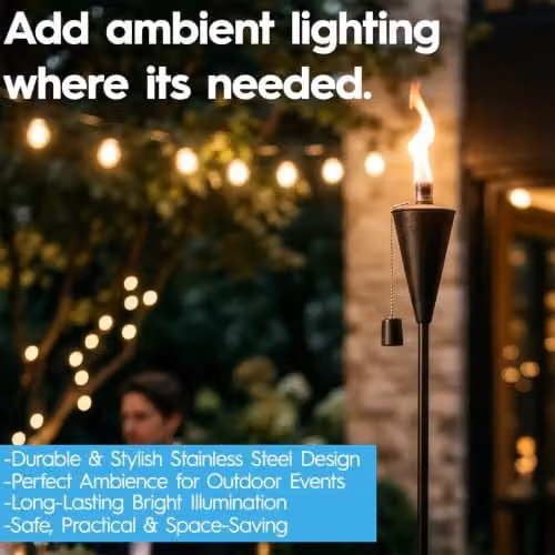 Harbour Housewares Metal Cone Garden Torches in Silver, Pack of 6, Height: 146 cm – 5