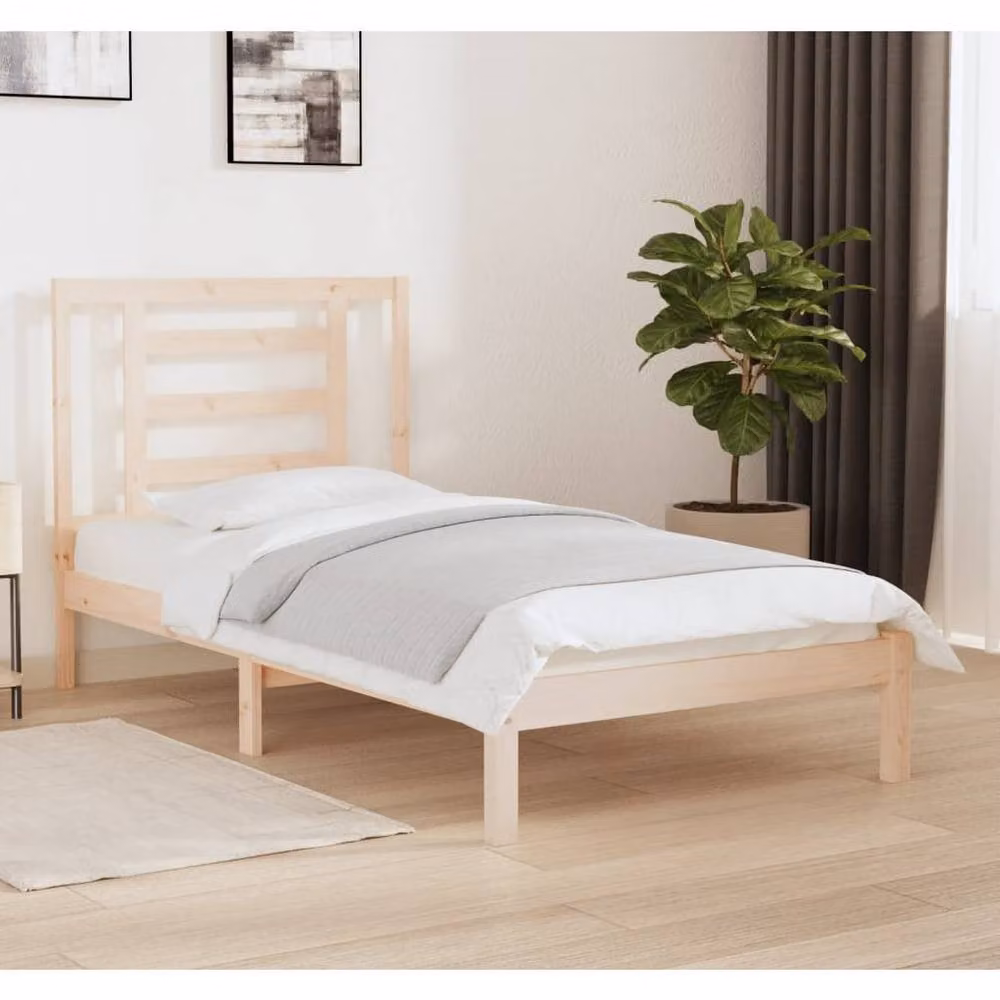 Berkfield Home Single Solid Wood Pine Bed Frame in Beige, W/D/H: 90 x 190 cm – 2