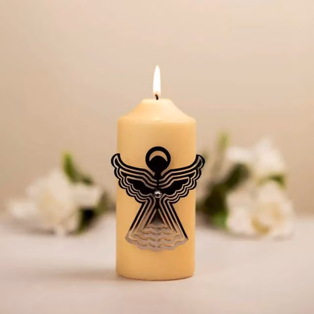Marco Paul Ivory Pillar Candle with Candle Pin in White, Silver and Beige