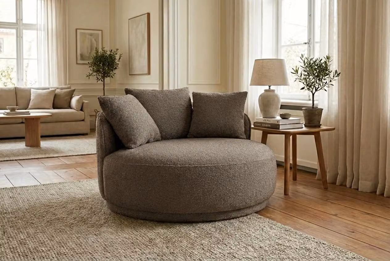 Araco Atelier Otis Armchair in Porcini Brown Bouclé