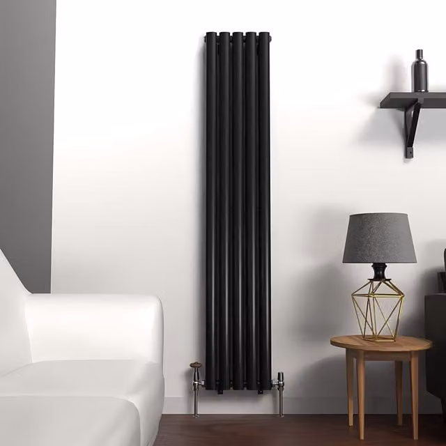 Lux Heat Oval Coloured Vertical Radiator in Space Black, H 160 cm x W 30 cm