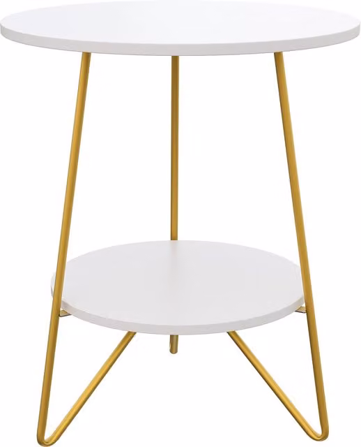 Livingandhome Modern 2-Tier Round Side Table in White and Gold