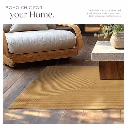 tectake Woven Jute-Look Boho Style Area Rug, Weather-Resistant and Allergy-Friendly, W/D: 120 x 170 cm – 4