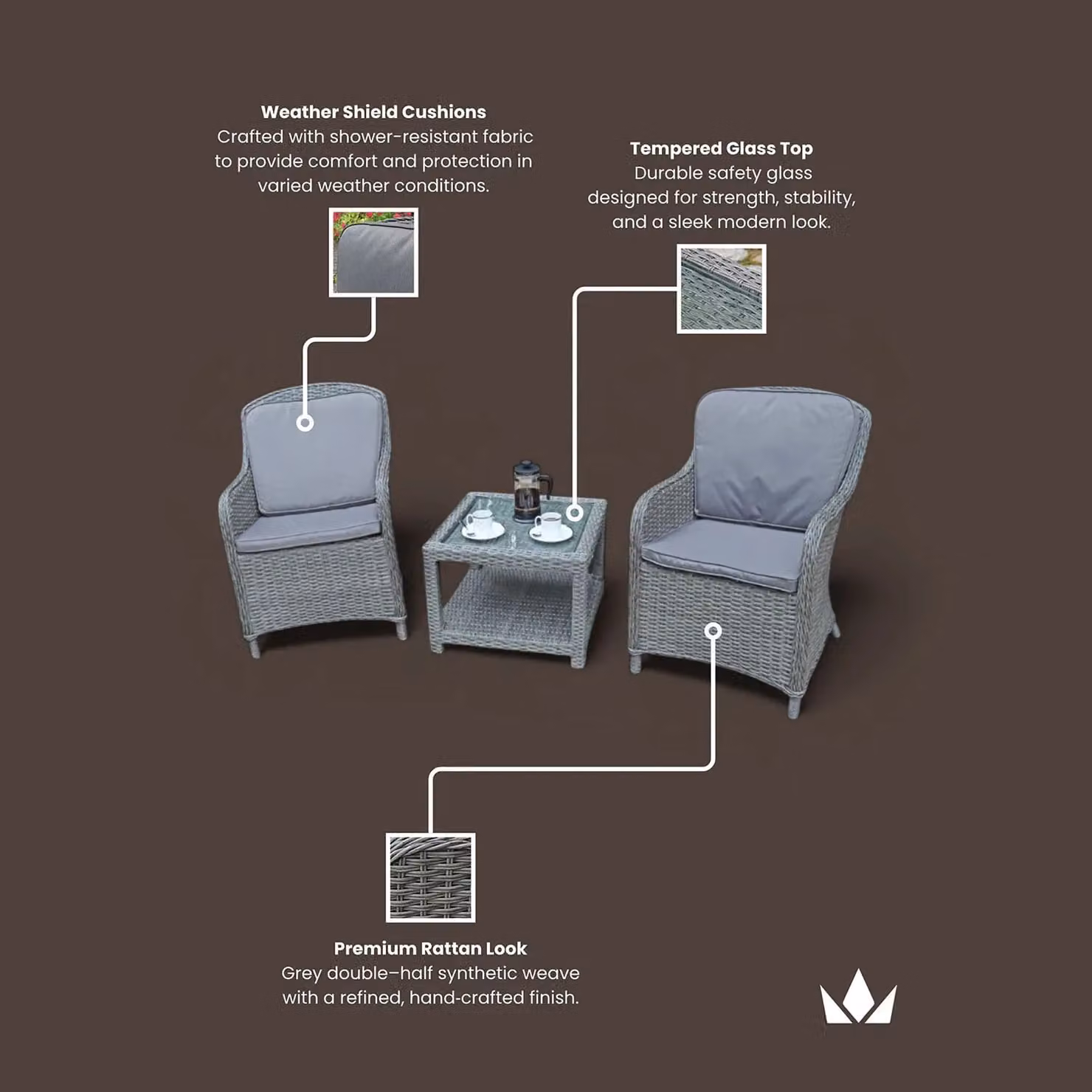Royalcraft Imperial 2 Seater Outdoor Companion Set with Coffee Table in Grey – 4