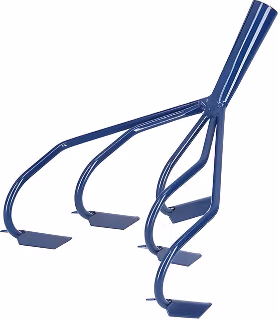 SolaDirect 5-Prong Hand Soil Cultivator Head and Garden Scarifier Digging Hoe in Blue and Brown