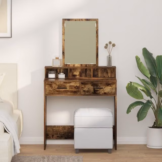 Berkfield Home Smoked Oak Dressing Table with Drawers in Brown, W/D/H: 79 x 41 x 140 cm