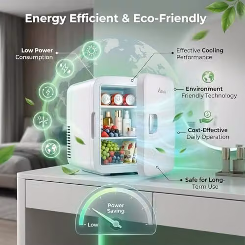 Alivio 6L Mini Portable Electronic Refrigerator in White for Drinks, Skincare and Cosmetics with AC/DC Power – 5