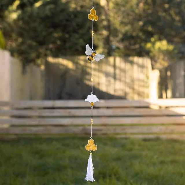 Uniqueful Bee and Honeycomb Suncatcher String in Yellow, White and Multicolour, Length: 80 cm