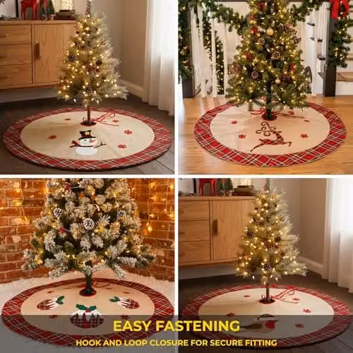 Shatchi 4 Piece Set Round Christmas Tree Skirt Decor in Brown and Beige, Diameter: 86 cm – 5