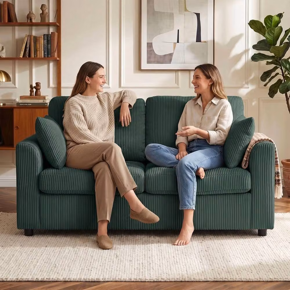 NESTLUNE 2 Seater Corduroy Upholstered Sofa in Green, W: 100 cm, D: 15 cm – 6