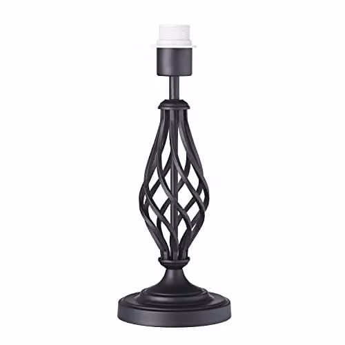Happy Homewares Classic Matt Black Metal Table Lamp Base with Ornate Twist Stem Design and Inline Switch, Height: 37 cm